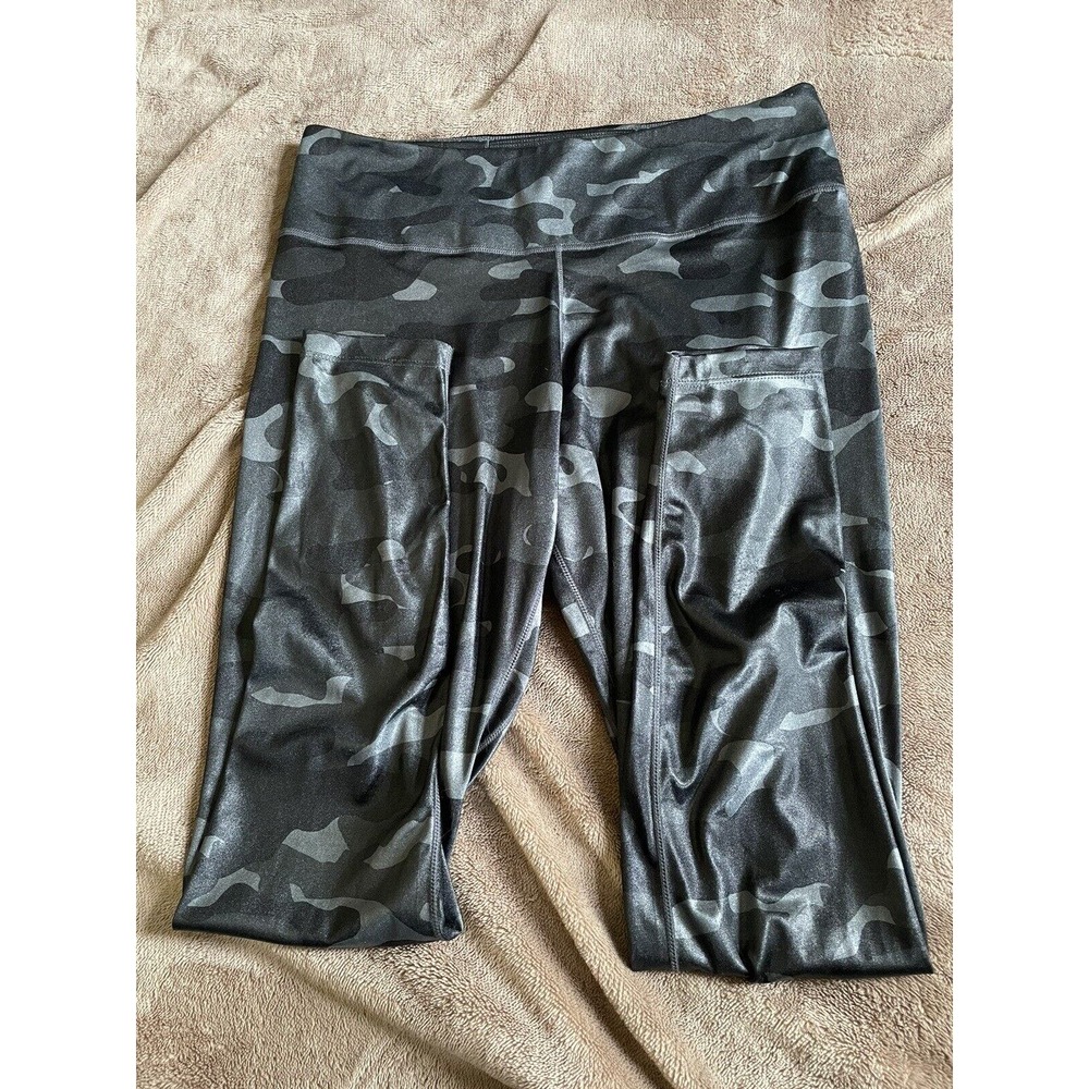 Nike Dri Fit Girls Large Polyester Leggings Black Gray Camo Stretch Elastic